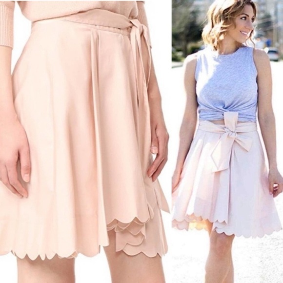 Club Monaco Skirt Tied waist Scalloped trim Blush - Picture 1 of 11